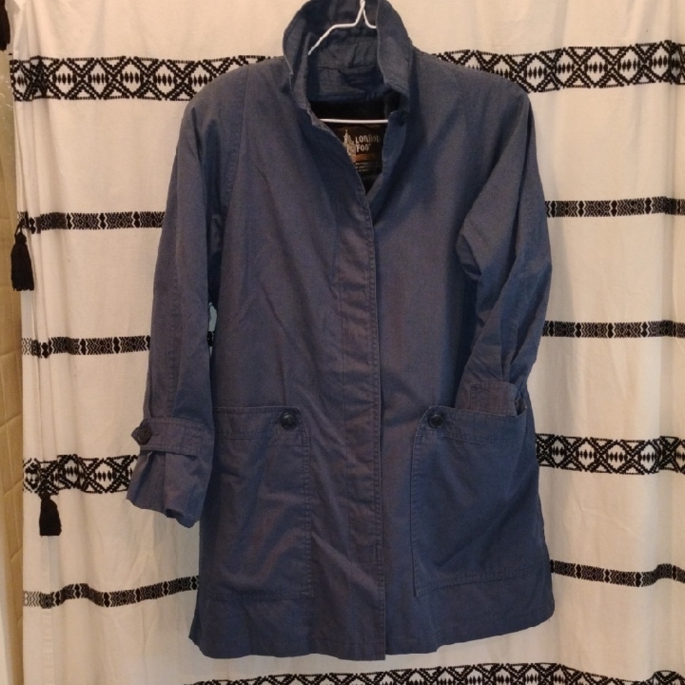 London Fog Blue Trench Coat with Stand-Up Collar